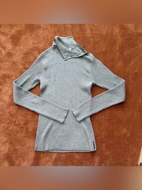 Armani Exchange Light Gray Ribbed Mock Neck Sweater